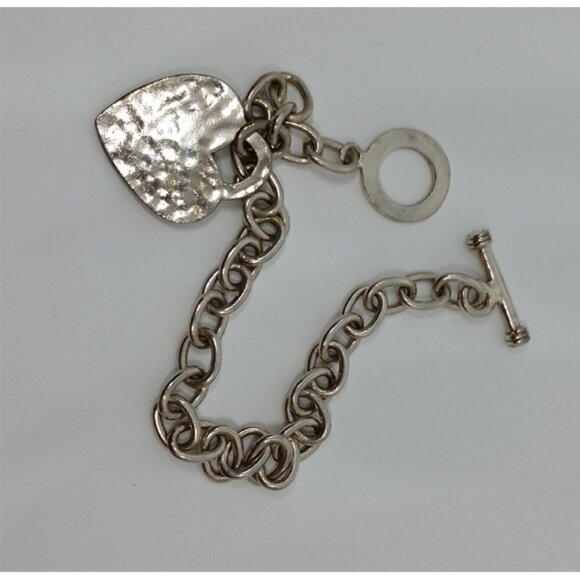 VINTAGE sterling silver semi chunky chain heart charm bracelet-trendy classic - Picture 2 of 3
